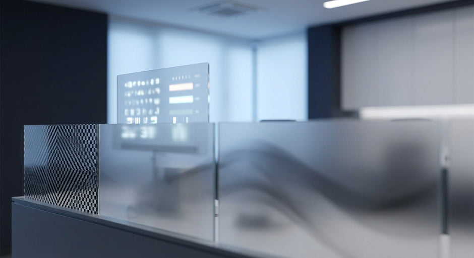 A backlit eye chart in soft focus surrounded by a gradient transition from high-contrast to low-contrast tones, representing the limits of standard visual acuity testing.