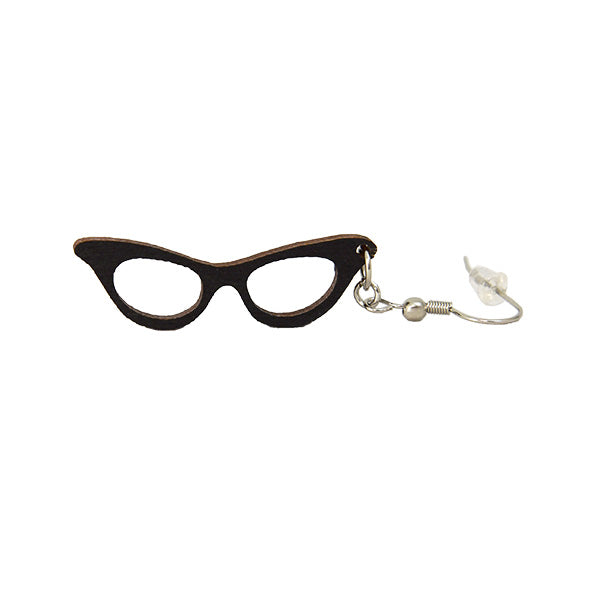 Cat Eye Glasses Earrings - Wooden