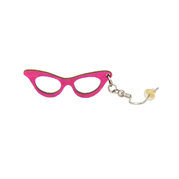 Cat Eye Glasses Earrings - Wooden