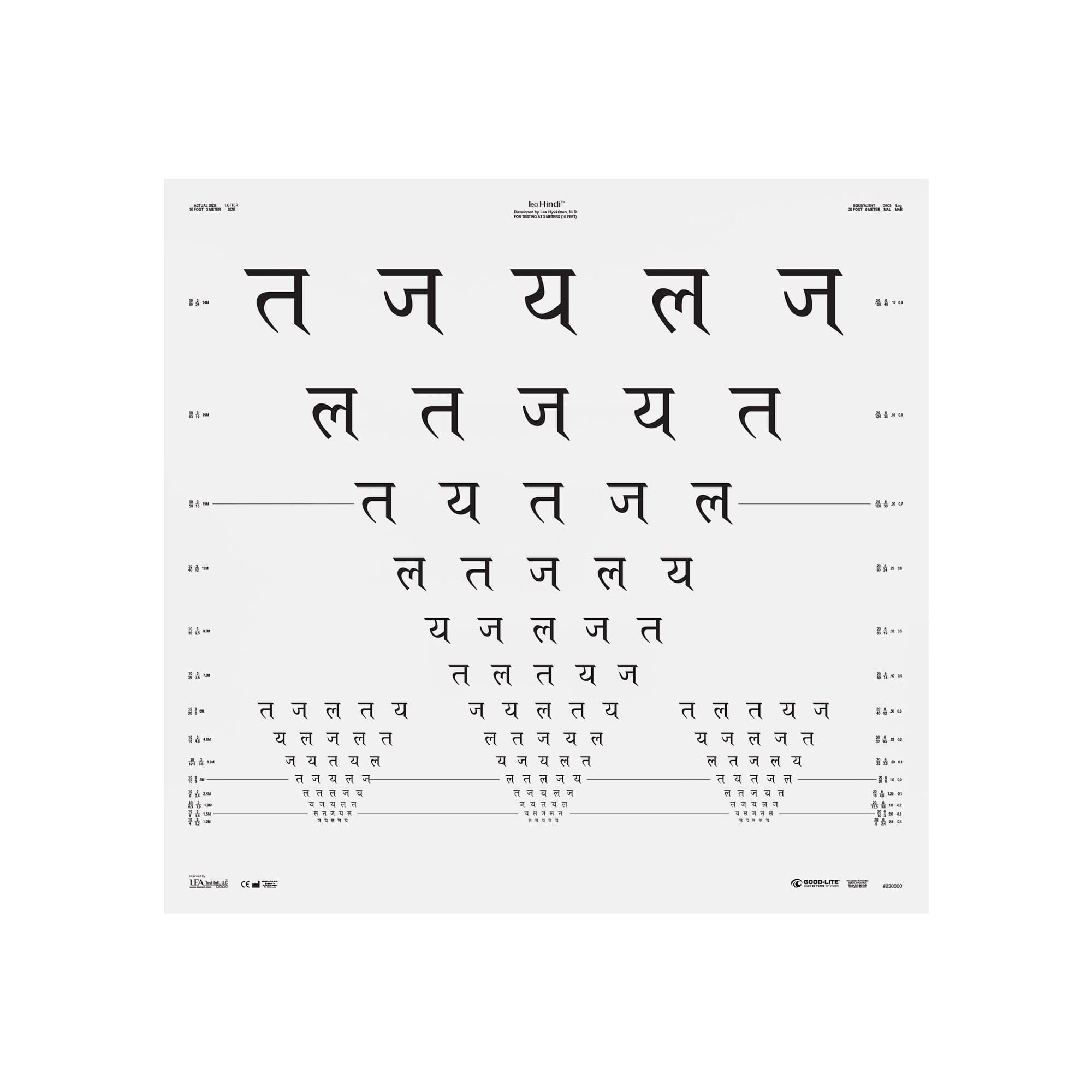 Good-Lite Co Illuminated Charts Chart(Distance): ESV3000™ and ESC2000™ - LEA Hindi™ (10ft/3m)