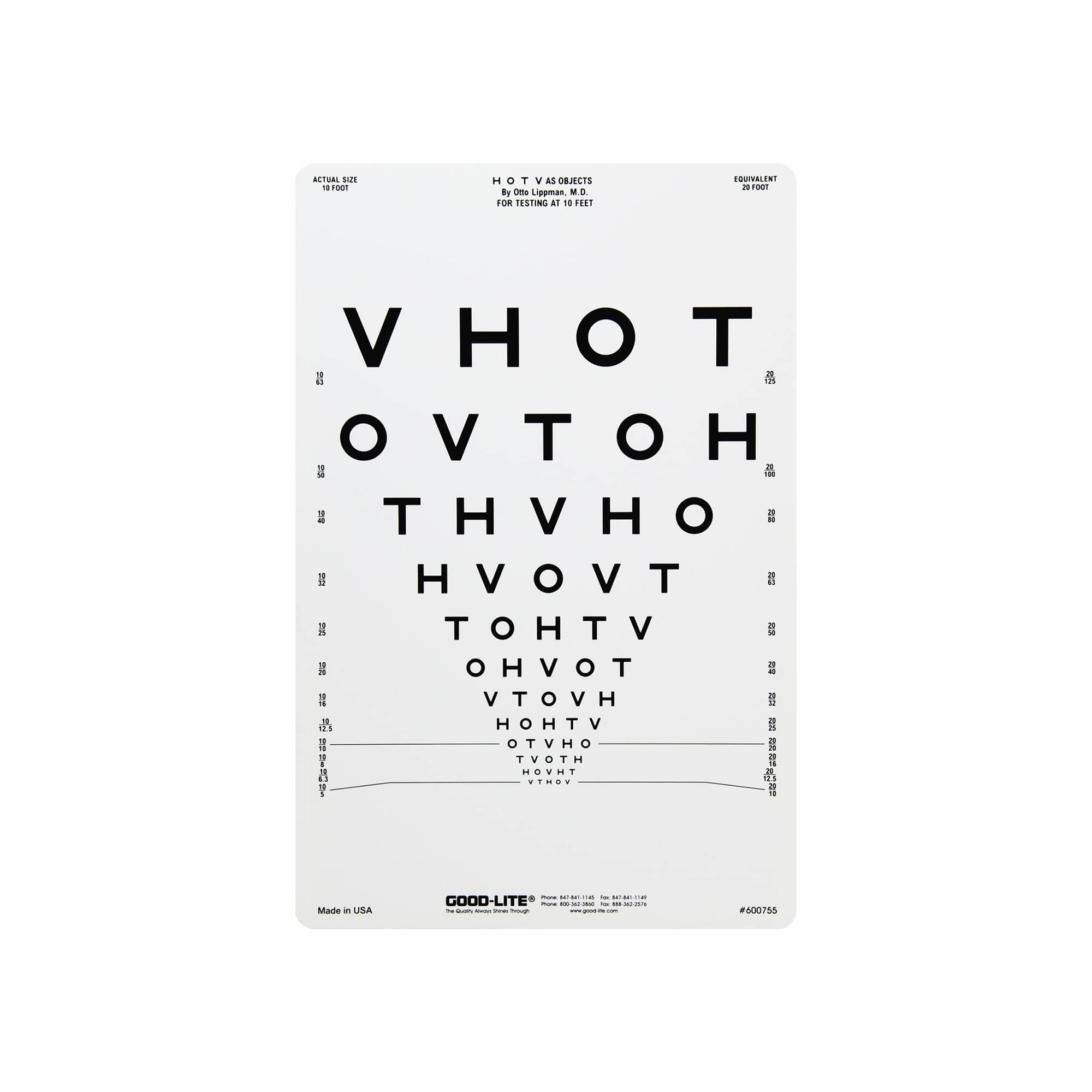 Good-Lite Illuminated Charts Chart(Distance): ESV1200™ and ESV1500™ - HOTV Proportionally Spaced - Chart Only (10ft/3m) Chart(Distance): ESV1200™ and ESV1500™ - HOTV Propotionally Spaced (10ft/3m)
