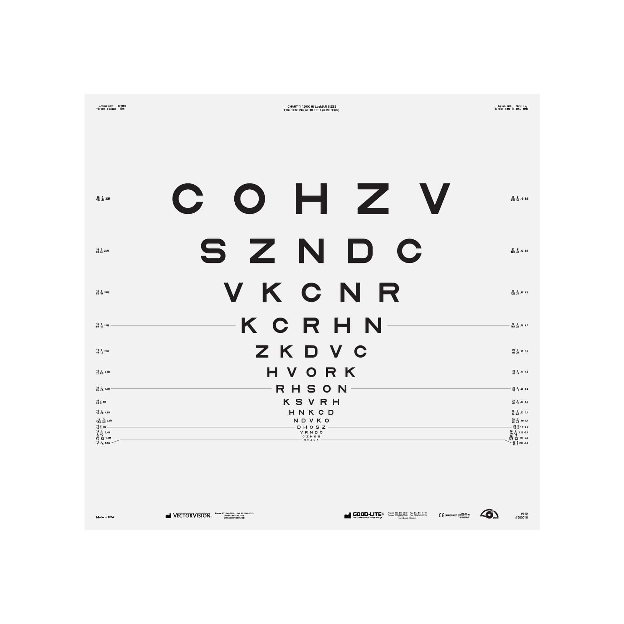 Good-Lite Illuminated Charts Chart(Distance): ESV3000™ and ESC2000™ - ETDRS 2000 Series - Sloan Letter - Chart 1 (10ft/3m)