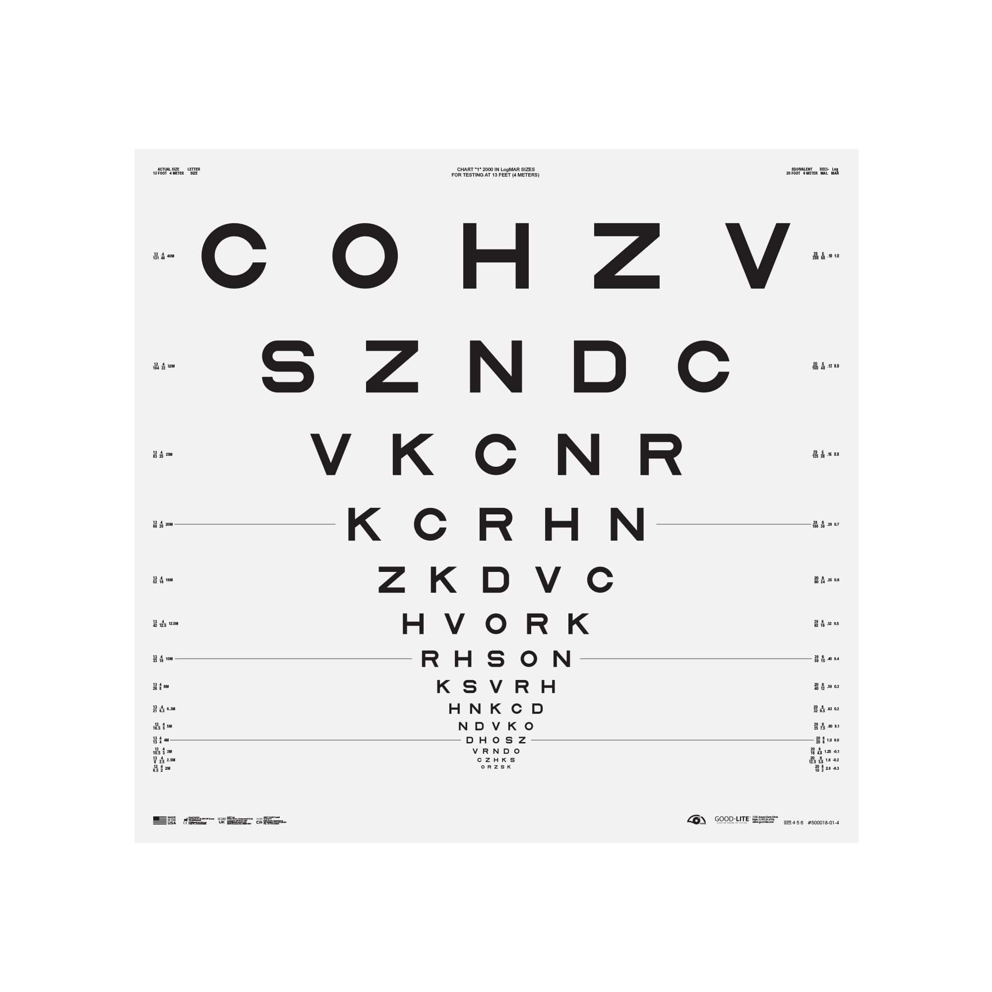 Good-Lite Illuminated Charts Chart(Distance): ESV3000™ and ESC2000™ - ETDRS 2000 Series - Sloan Letter - Chart 1 (13ft/4m)