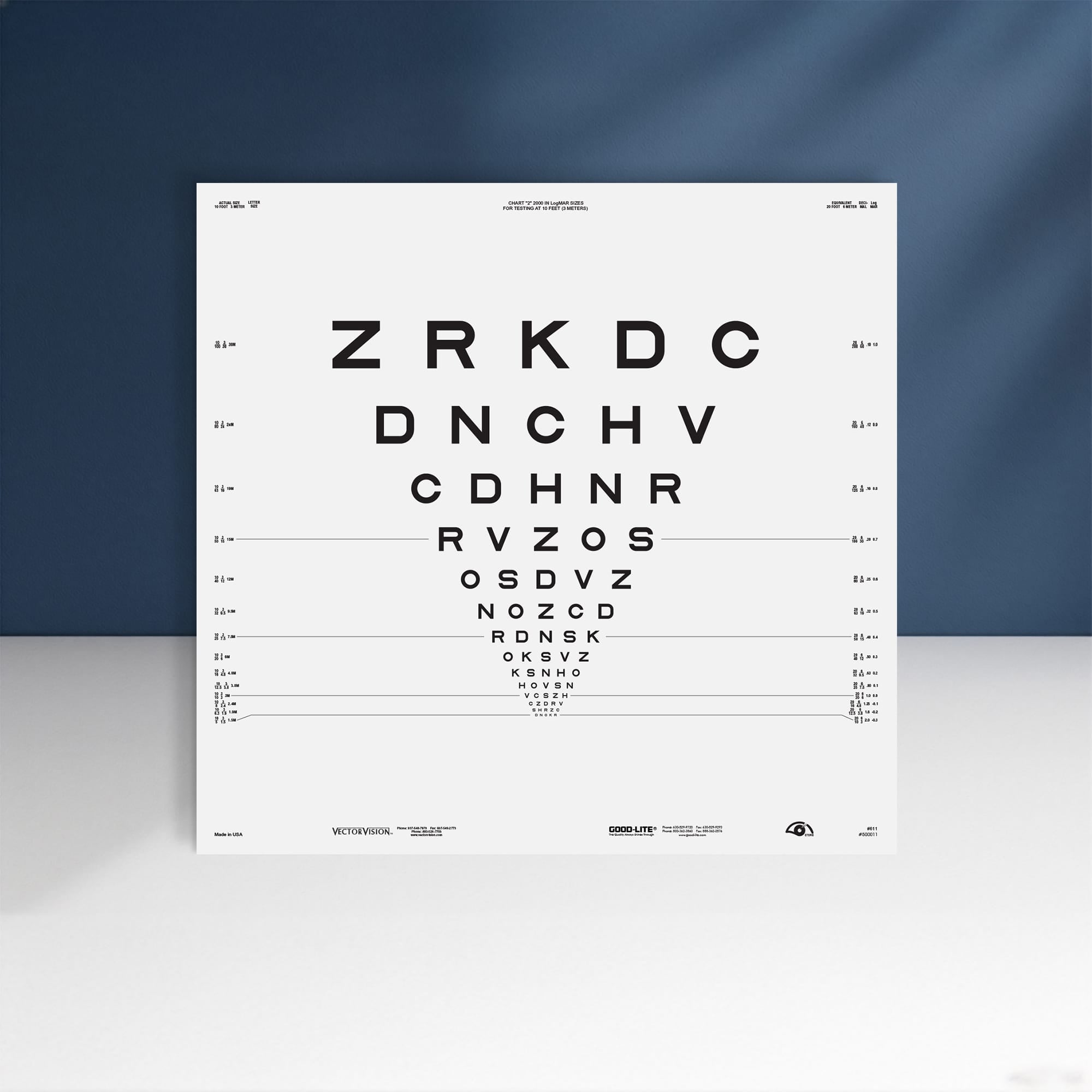Good-Lite Illuminated Charts Chart(Distance): ESV3000™ and ESC2000™ - ETDRS 2000 Series - Sloan Letter - Chart 2 (10ft/3m)
