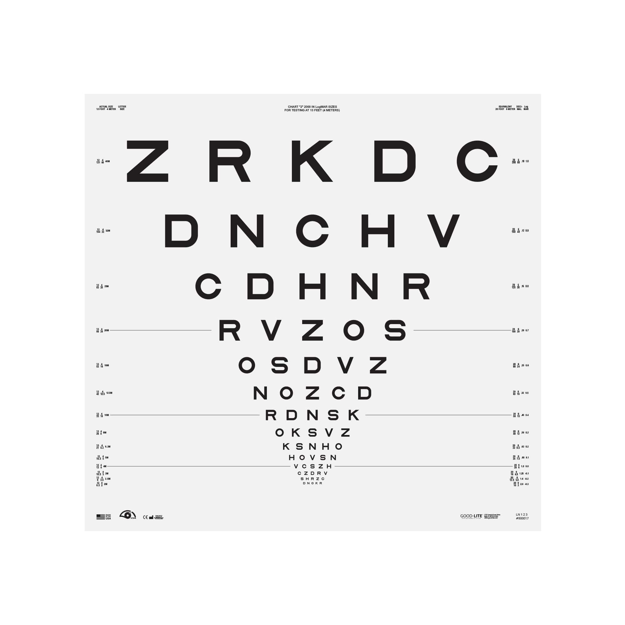 Good-Lite Illuminated Charts Chart(Distance): ESV3000™ and ESC2000™ - ETDRS 2000 Series - Sloan Letter - Chart 2 (13ft/4m)