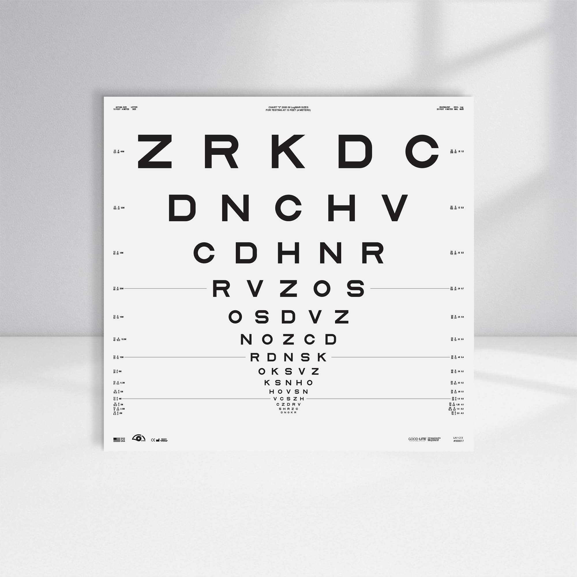Good-Lite Illuminated Charts Chart(Distance): ESV3000™ and ESC2000™ - ETDRS 2000 Series - Sloan Letter - Chart 2 (13ft/4m)