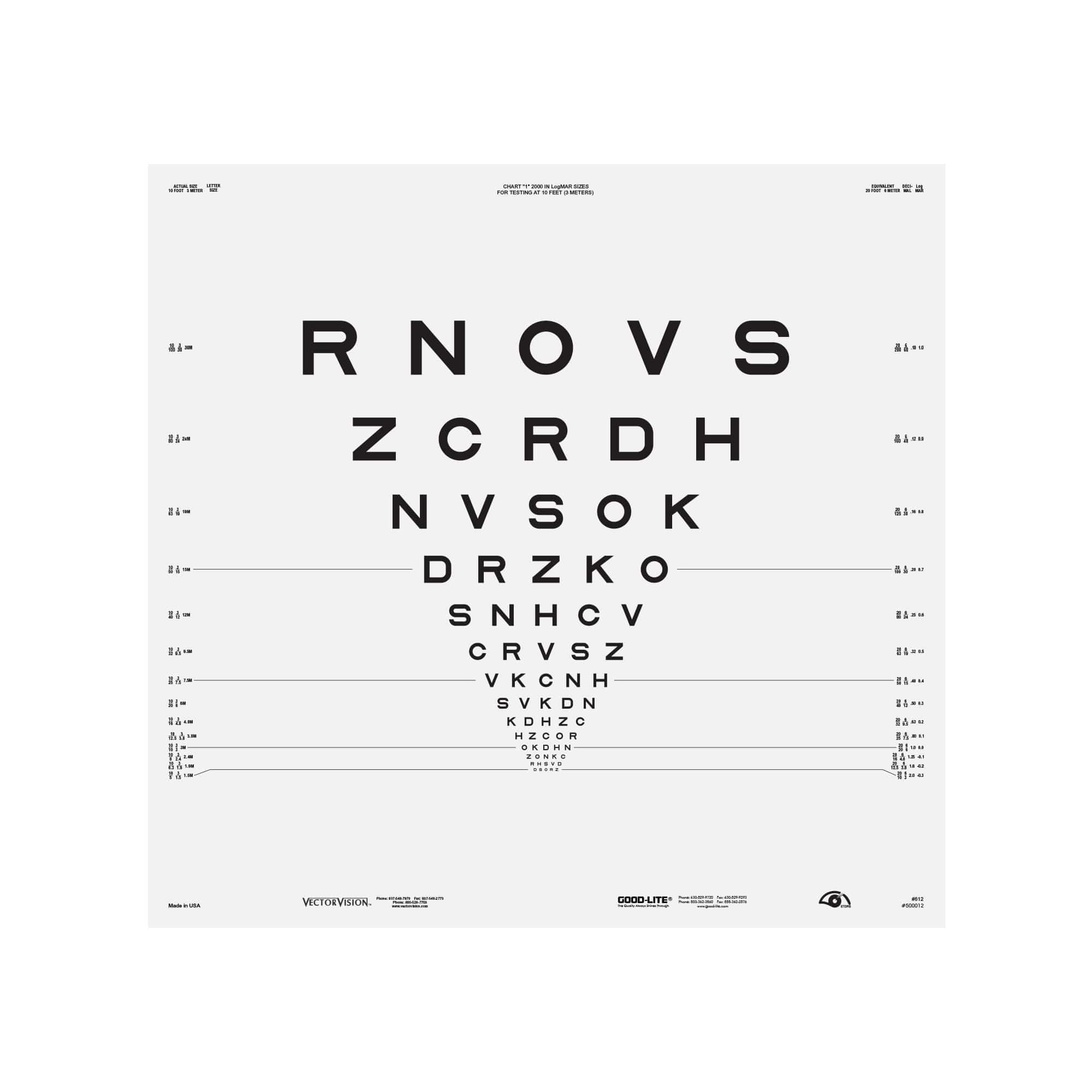 Good-Lite Illuminated Charts Chart(Distance): ESV3000™ and ESC2000™ - ETDRS 2000 Series - Sloan Letter - Chart 3 (10ft/3m)