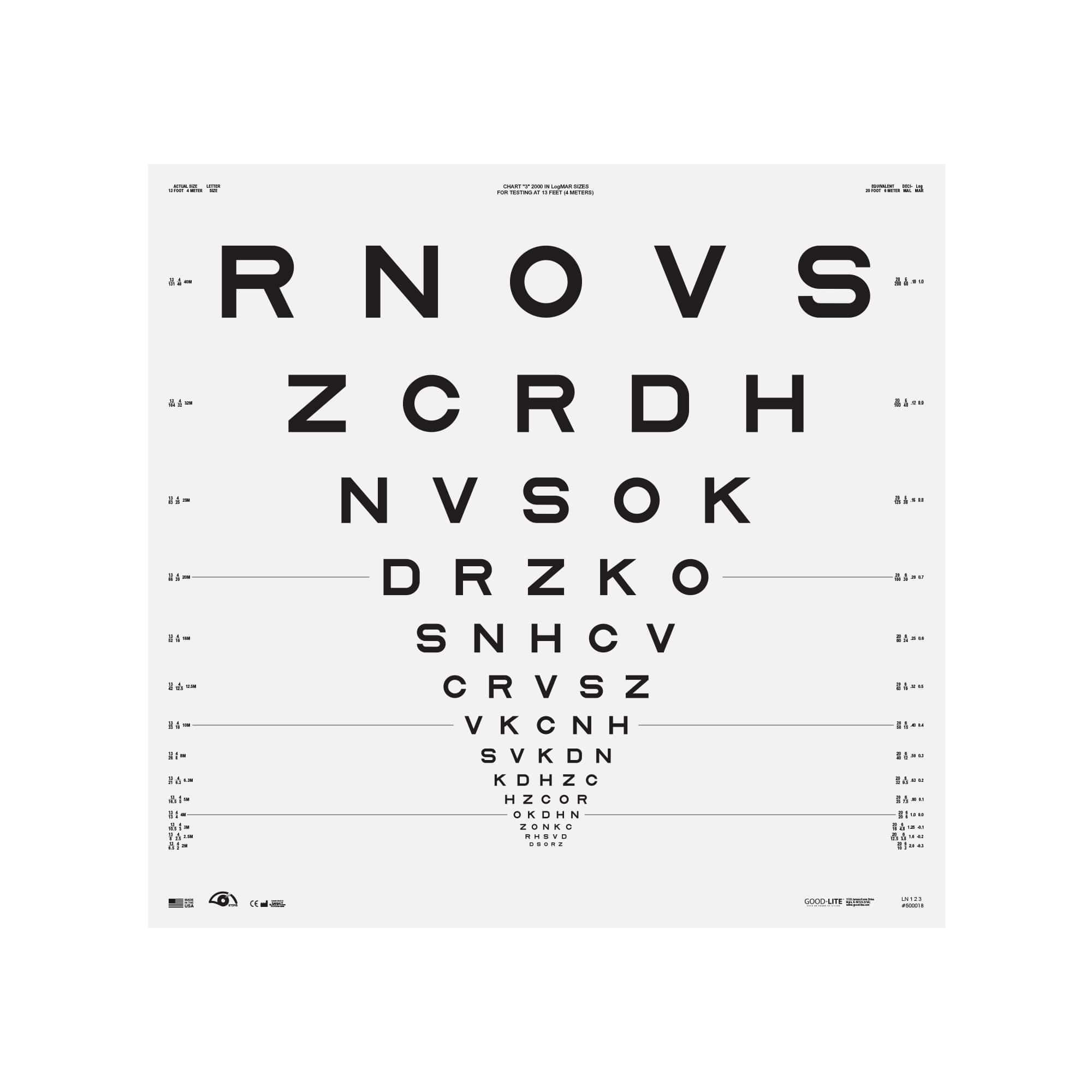 Good-Lite Illuminated Charts Chart(Distance): ESV3000™ and ESC2000™ - ETDRS 2000 Series - Sloan Letter - Chart 3 (13ft/4m)