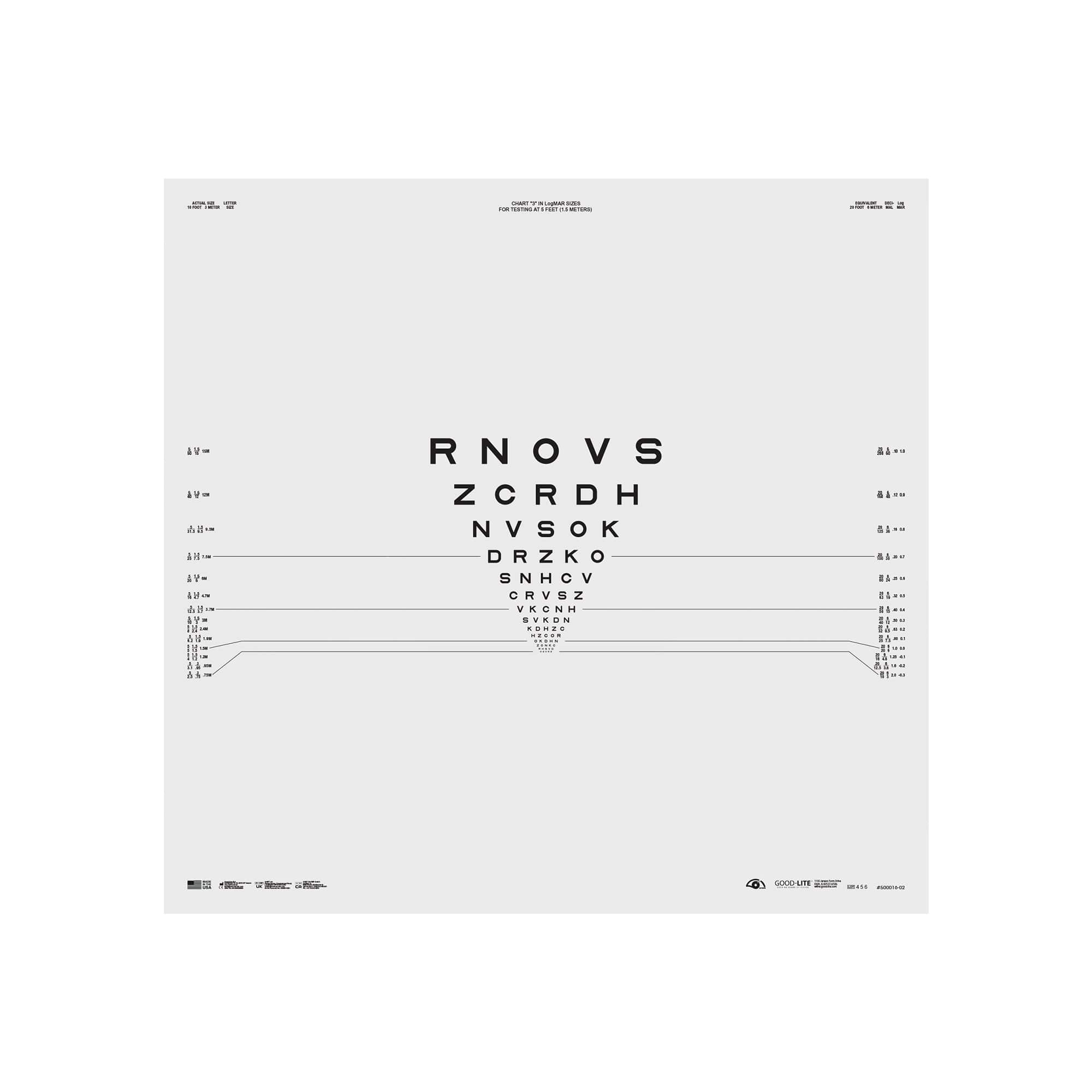 Good-Lite Illuminated Charts Chart(Distance): ESV3000™ and ESC2000™ - ETDRS 2000 Series - Sloan Letter -Random - Chart 1 (5ft/1.5m)