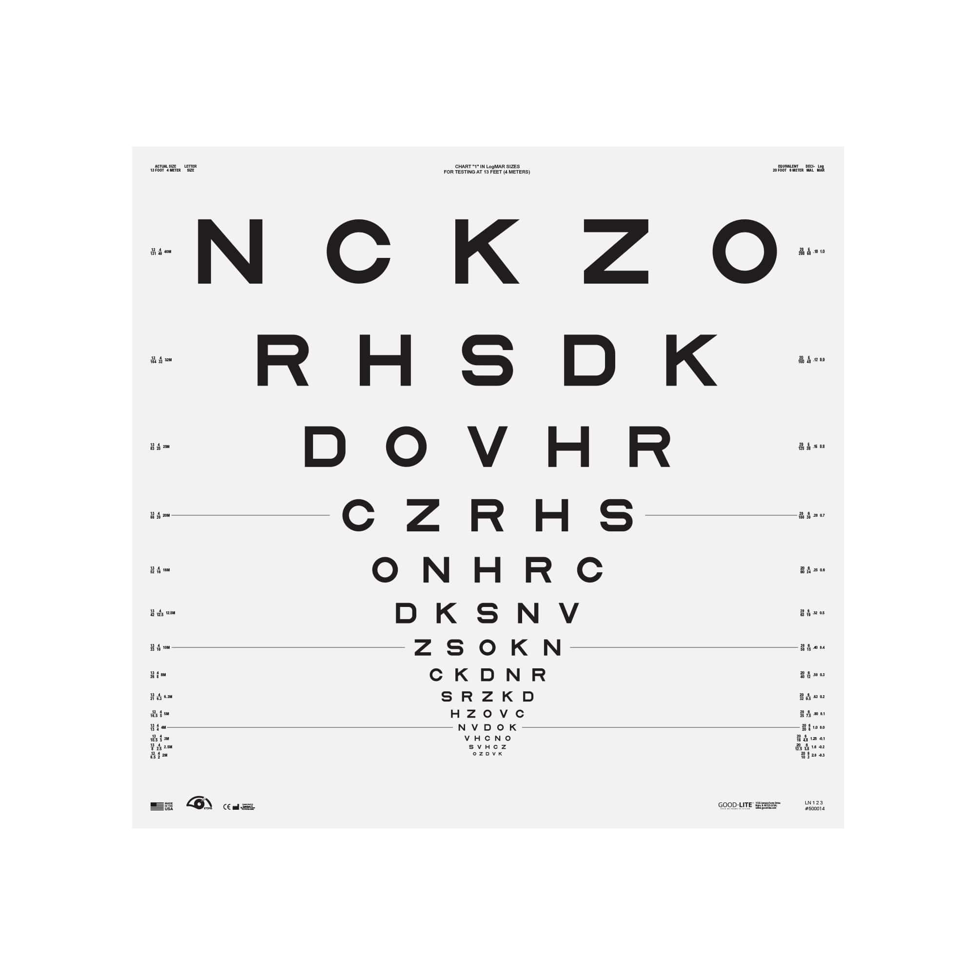Good-Lite Illuminated Charts Chart(Distance): ESV3000™ and ESC2000™ - ETDRS Original Series - Sloan Letter  - Chart 1 (13ft/4m) Chart(Distance): ESV3000™ and ESC2000™ - ETDRS Original Series - Chart 1 (13ft/4m)