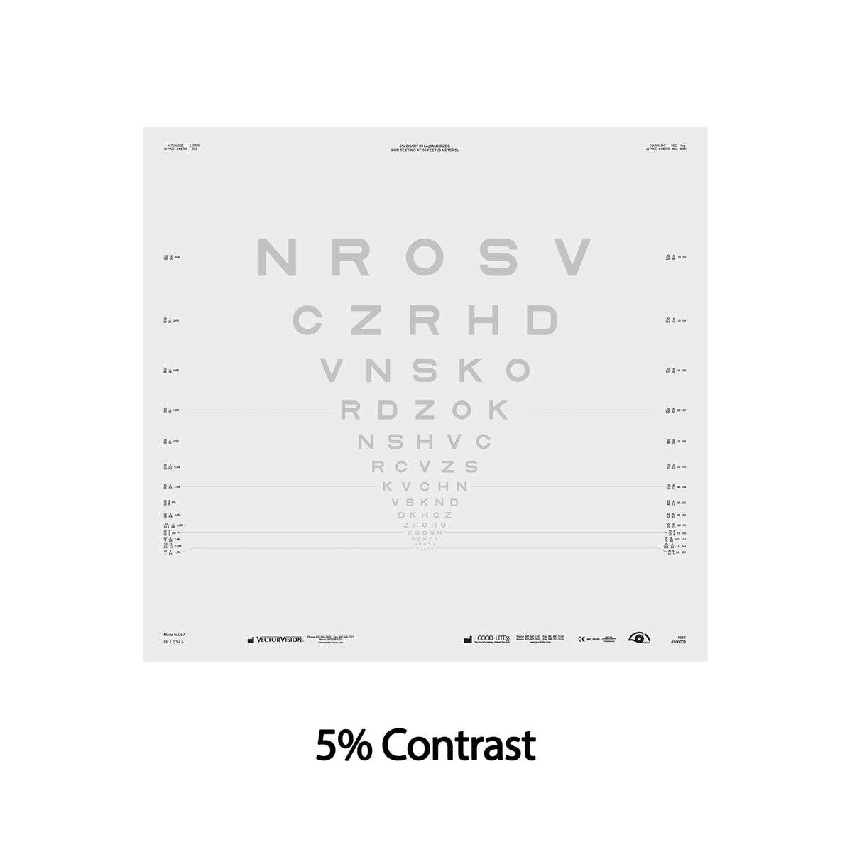 Good-Lite Illuminated Charts Chart(Distance): ESV3000™ and ESC2000™ - ETDRS - Sloan Letter Low Contrast - 5% Contrast (10ft/3m) ETDRS Sloan Letter Low Contrast Eye Chart for ESV3000™ & ESC2000™ – 10 ft / 3 m