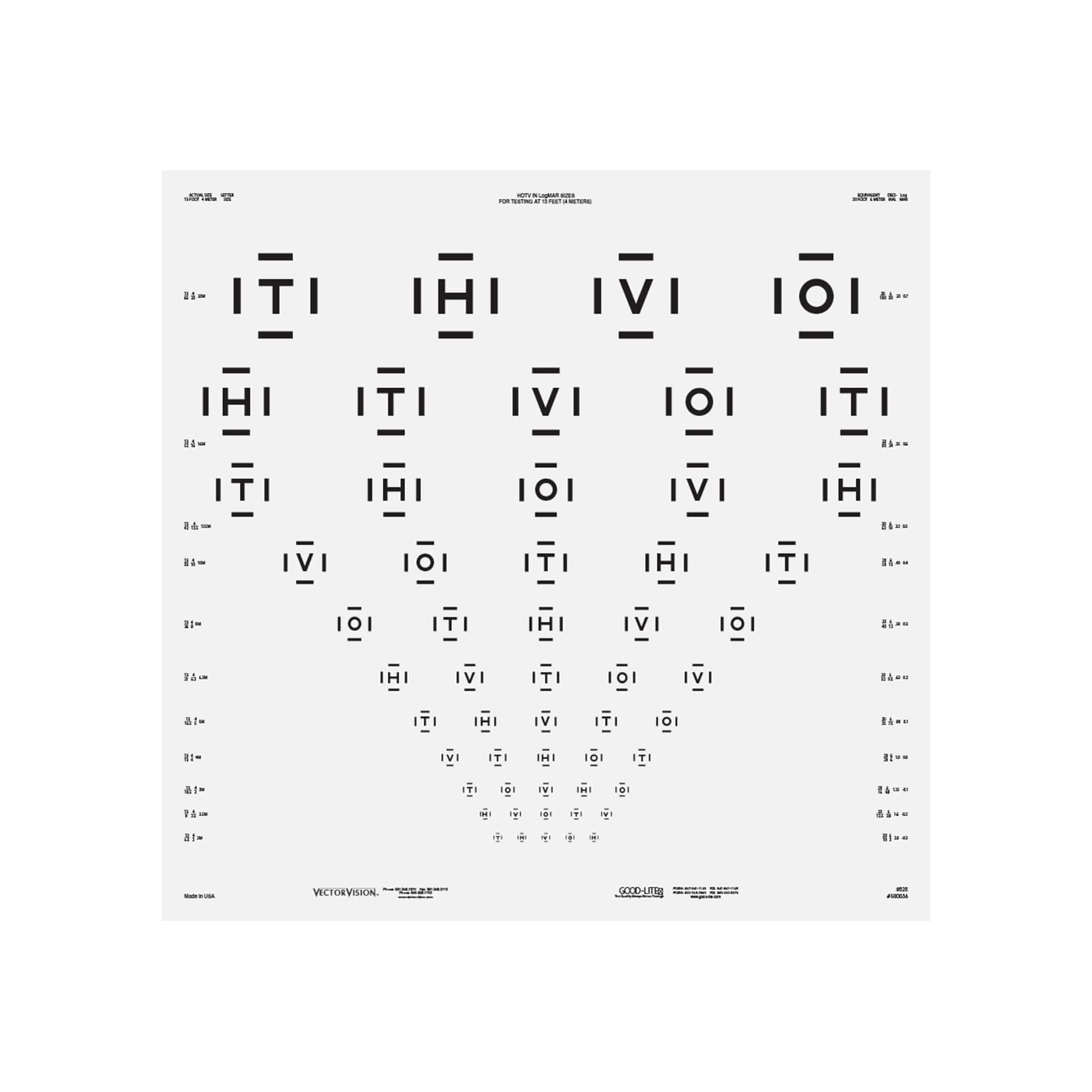 Good-Lite Illuminated Charts Chart(Distance): ESV3000™ and ESC2000™ - HOTV ETDRS with 50% Crowding Bars (Mixed Order) (13ft/4m) Chart(Distance): ESV3000™ and ESC2000™ - HOTV ETDRS with 50% Crowding Bars (13ft/4m)