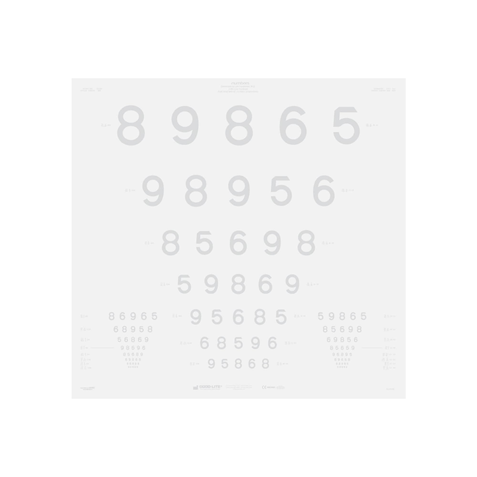 Good-Lite Illuminated Charts Chart(Distance): ESV3000™ and ESC2000™ - LEA NUMBERS® ETDRS Low Contrast - 2.5% Contrast (13ft/4m) Chart(Distance): ESV3000™ and ESC2000™ - LEA NUMBERS® ETDRS Low Contrast - (13ft/4m)