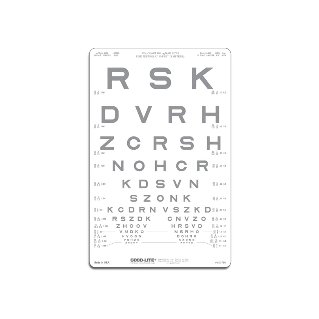 Good-Lite Sloan Letter Low Contrast ESV1200™ and ESV1500™ Charts -  25% Contrast - 10 Feet Sloan Letter Low Contrast ESV1200™ and ESV1500™ Charts