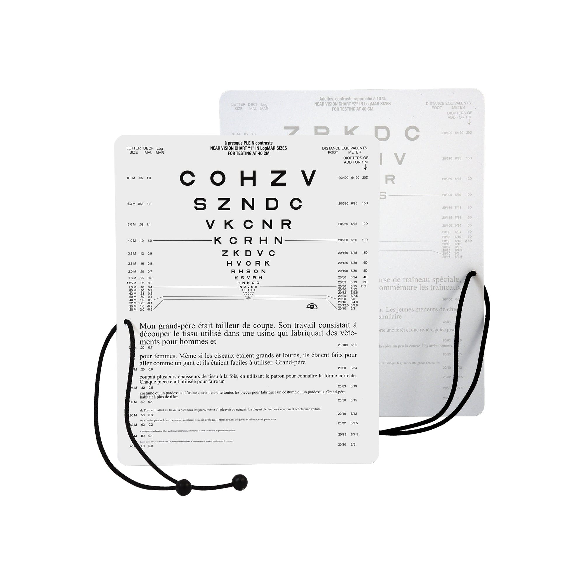 Good-Lite Vision Testing Aids Card(Near): Combination High and 10% Low Contrast Near Vision Card with Cord - French (16"/40cm) Card(Near): Combination High and 10% Low Contrast Near Vision Card with Cord (16"/40cm)