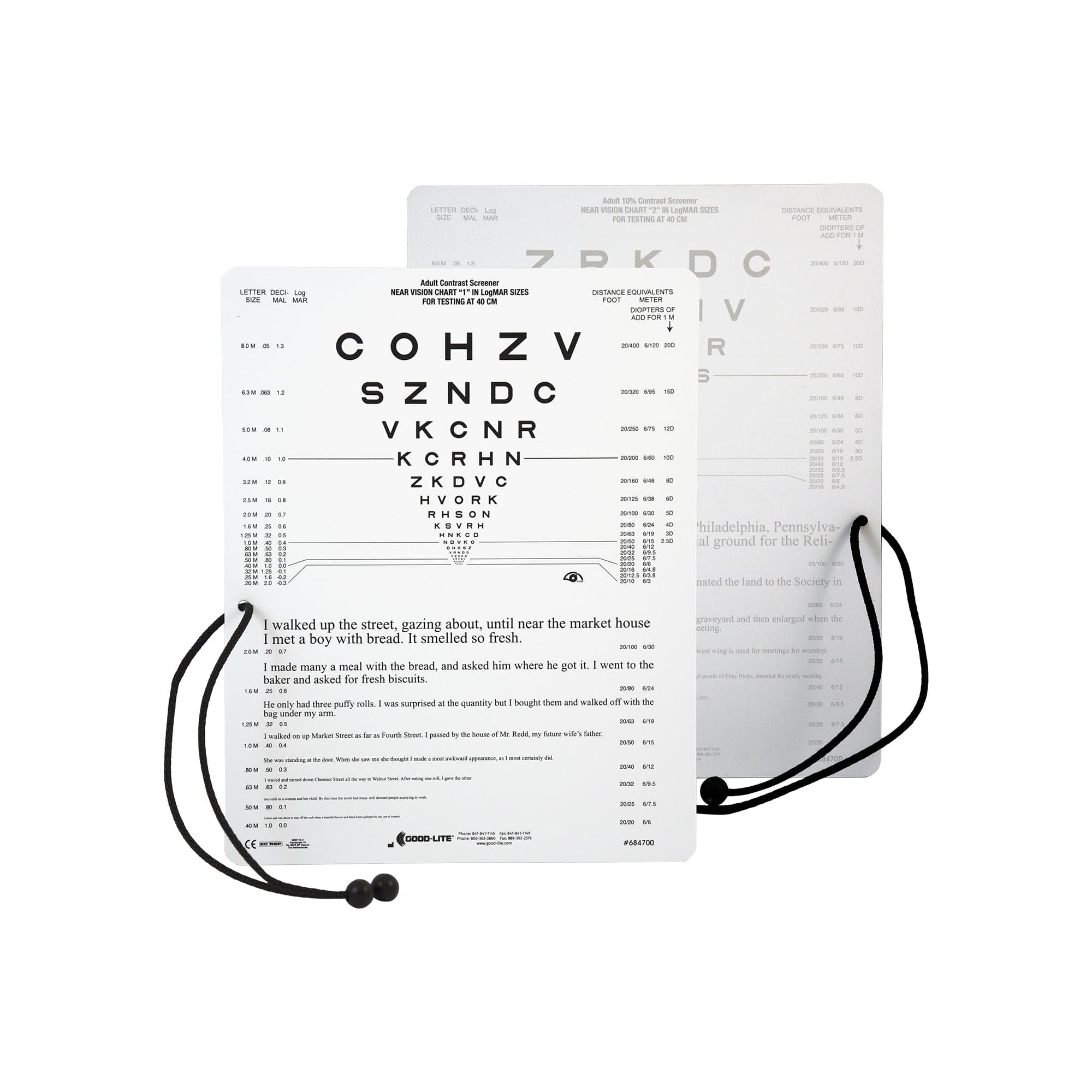 Good-Lite Vision Testing Aids Card(Near): Combination High and 10% Low Contrast Near Vision Card with Cord - Sloan Letters and English (16"/40cm) Card(Near): Combination High and 10% Low Contrast Near Vision Card with Cord (16"/40cm)