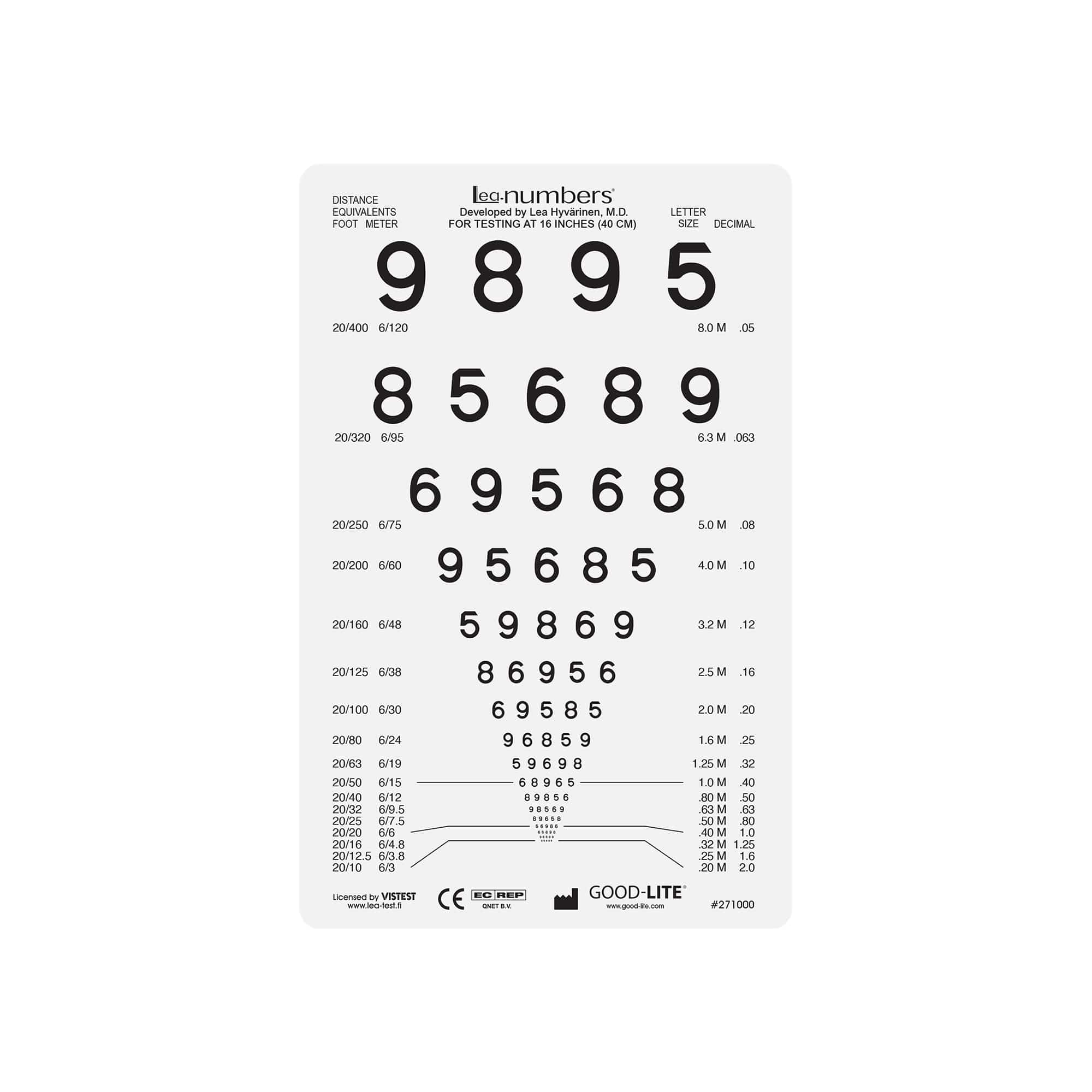 Good-Lite Vision Testing Aids Card(Pocket): LEA NUMBERS® Near Vision Card (16"/40cm)
