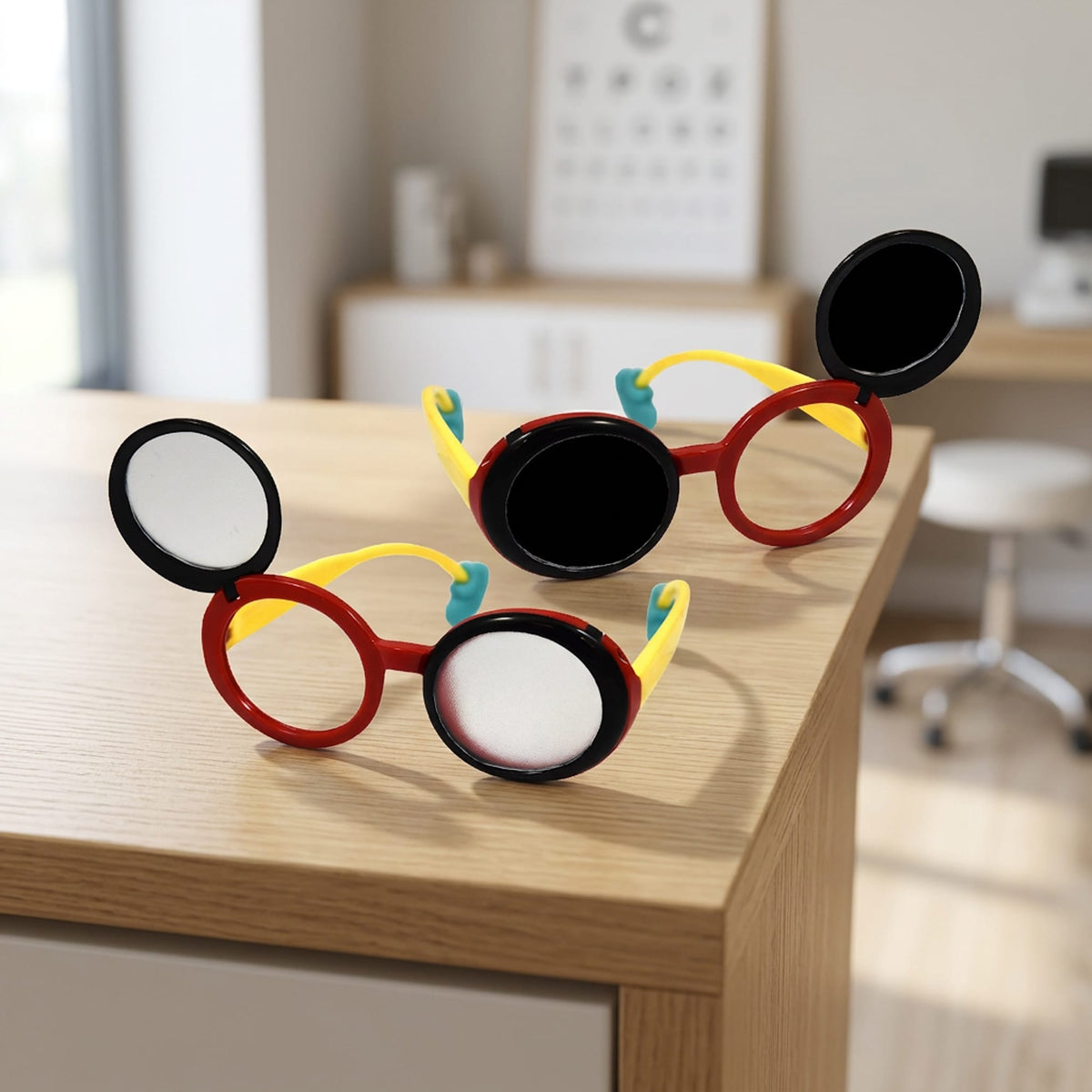 Good-Lite Vision Testing Aids Fun Frames Flip-Up Occluder Glasses for Kids – Pediatric Vision Screening & Occlusion Therapy, Latex-Free (Frosted or Opaque)