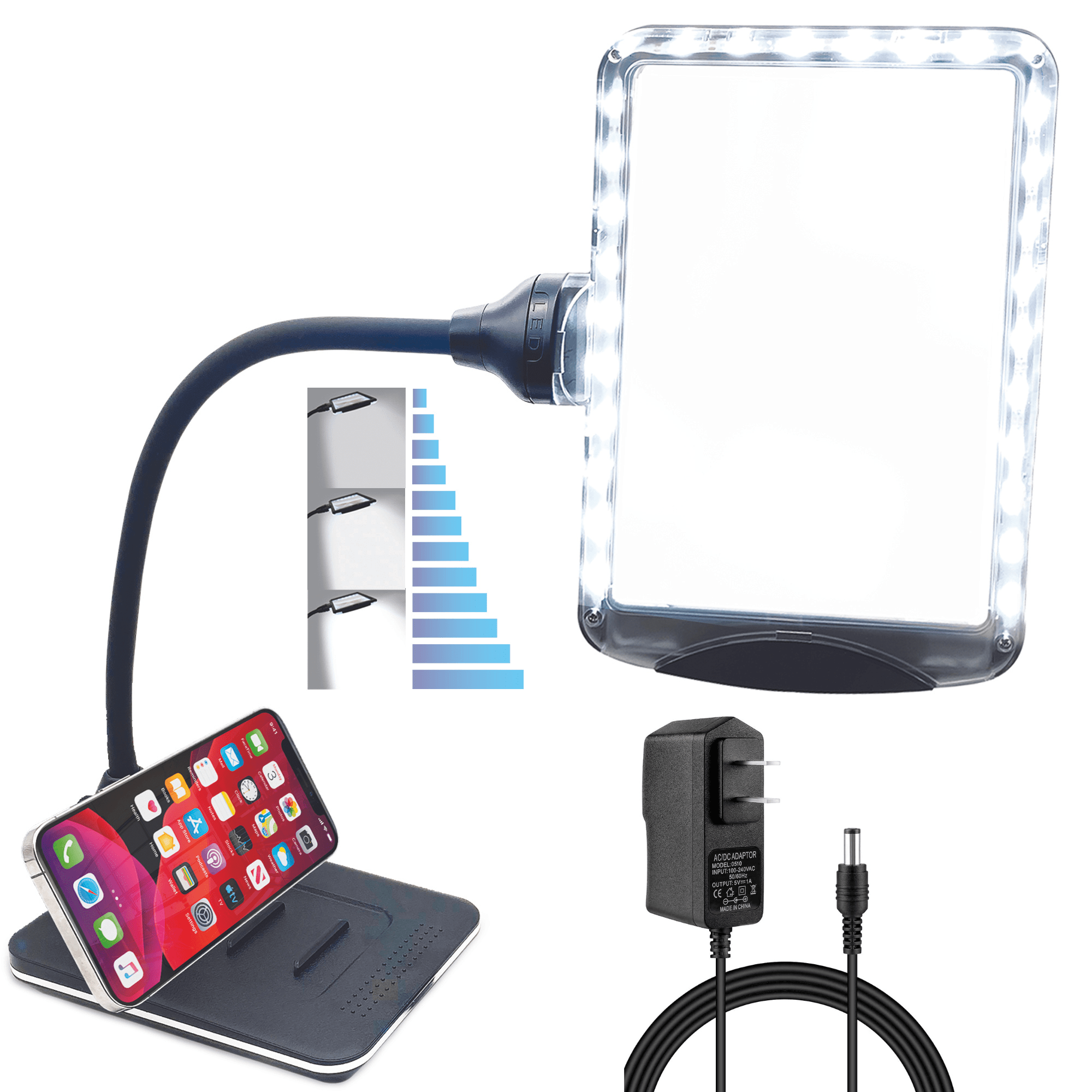 MagniPros magnifier Without Clamp 3X Magnifier Lamp with Tablet Stands & USB Charging Port for Reading, Painting, Sewing & Needle Crafts, Puzzle & Hobby Fans