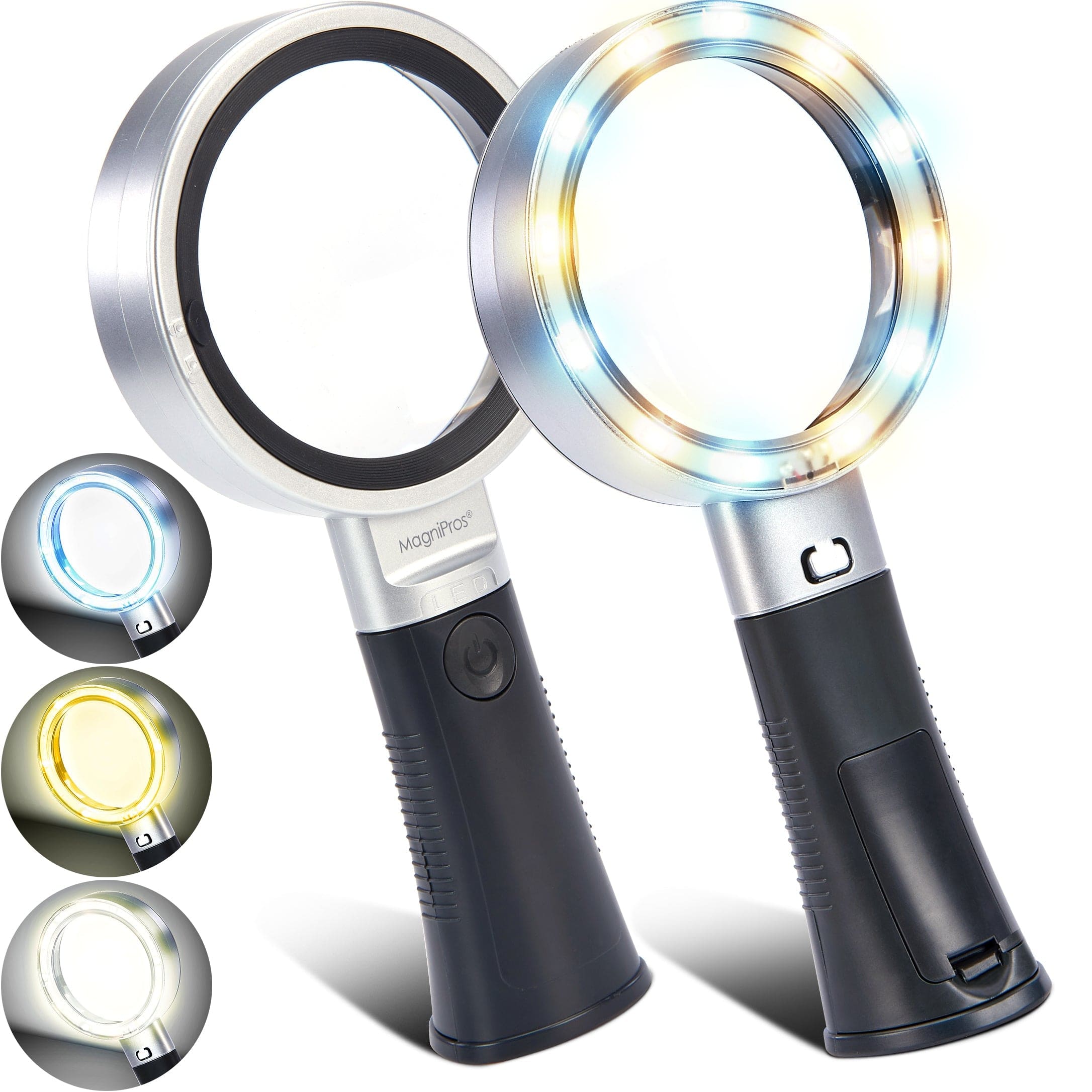 MagniPros Magnifiers 10X Magnifying Glass with Lights-Non Slip Ergonomic Standing Handle