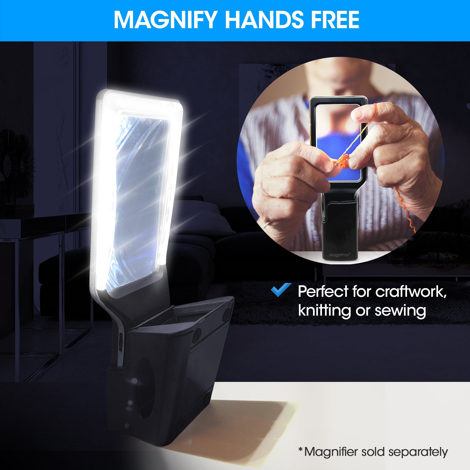 MagniPros Magnifiers 4X LED Magnifying Glass with HandsFree Holder Set
