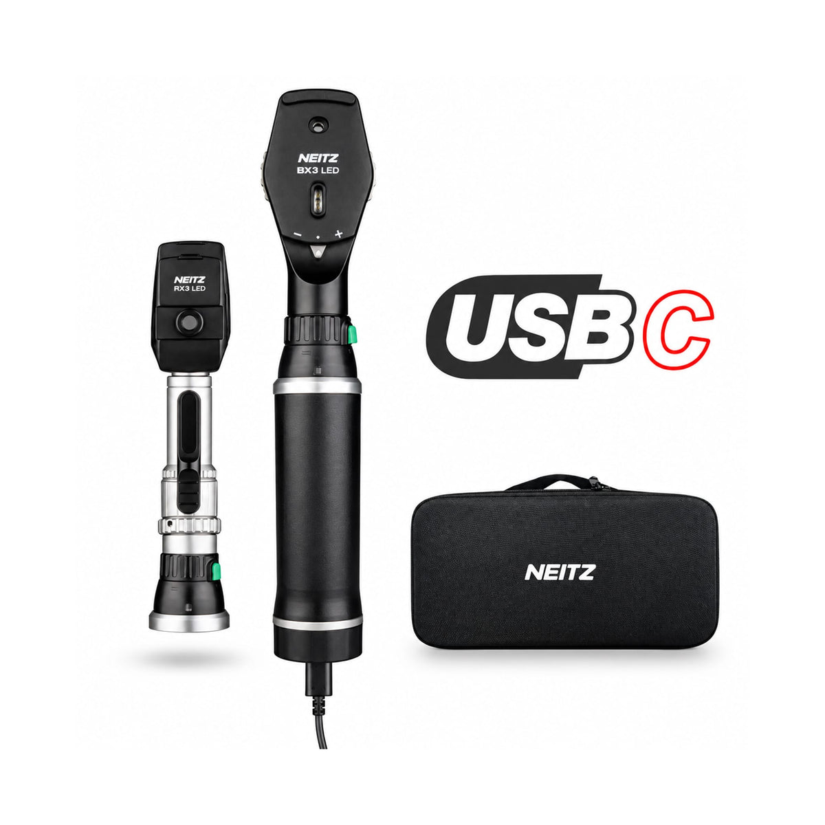 Neitz Diagnostic Aids Neitz BXα-RC USB / RX LED Direct Ophthalmoscope & Streak Retinoscope Set